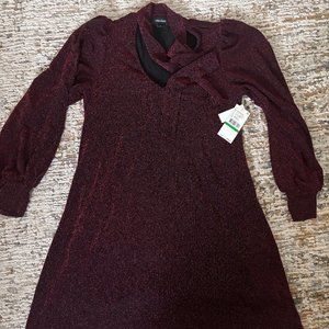BRAND NEW Karen Kane Nylon Blend Sparkly Red Ahead Tie Neck Dress- Large